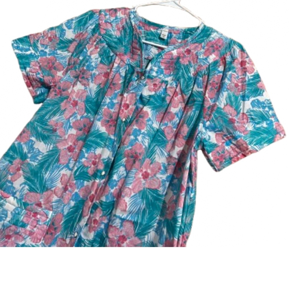 Vintage PinkK Women’s Pink and Green Multi Floral Print Duster Gown/Dress Sz-S/M - Picture 2 of 5